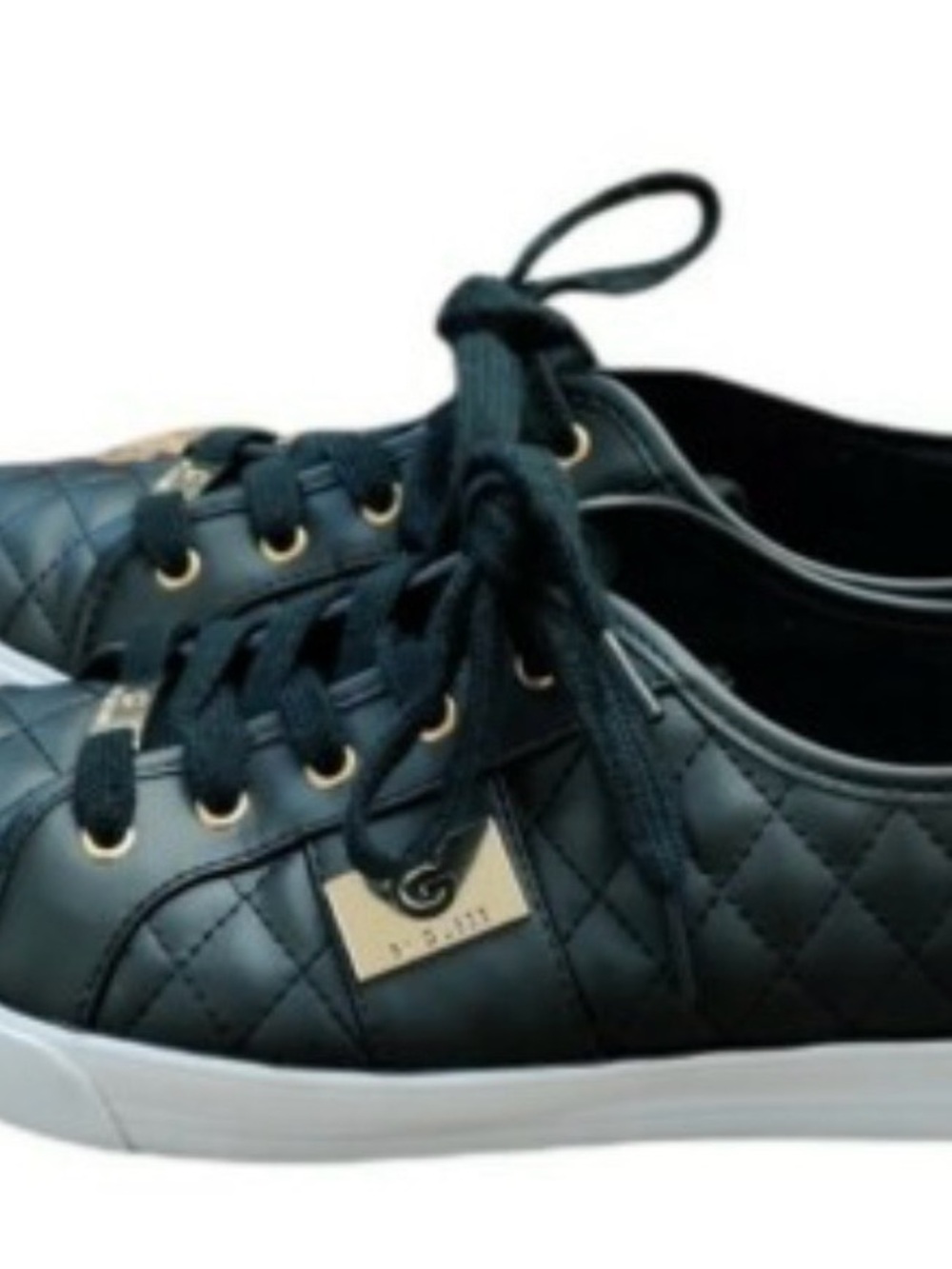 Guess Quilted Black Sneakers with Gold Hardware